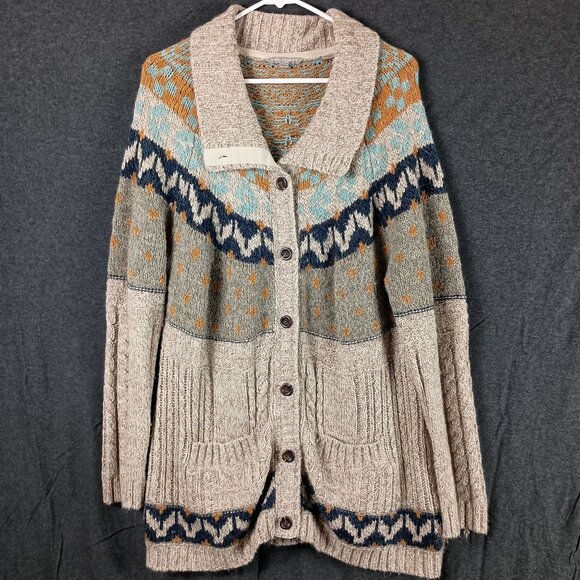 Royal Robbins Sweaters - Royal Robbins Fair Isle Cardigan Wool Blend Womens XL Beige Grandpacore Gorpcore